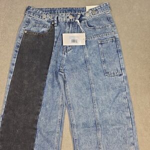 MNML Men's Snap Black Patch‎ Pants Jeans Size 30x32 V521 Double Panel Denim